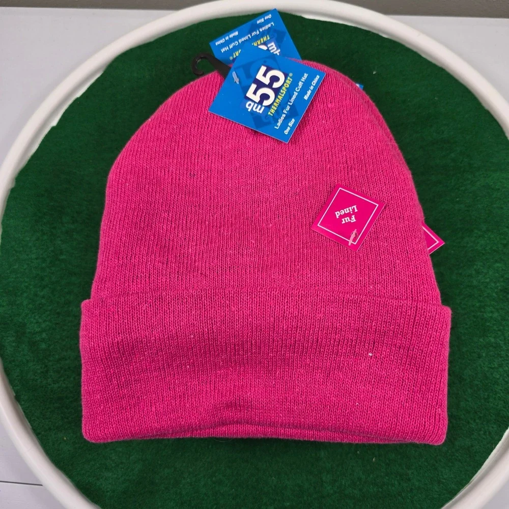 55 THERMALSPORT Fur Lined‎ Cuff Hats Ladies One Size Pink Winter Warm NWT Qty 6